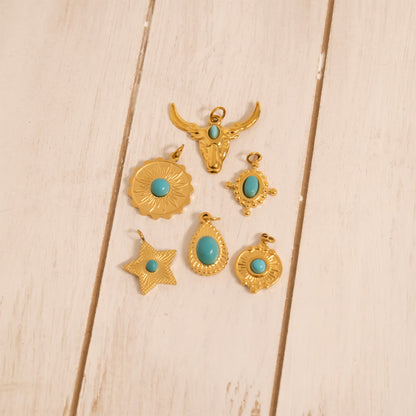 18K Gold PVD Stainless Steel Turquoise Star Charm / PDL0311