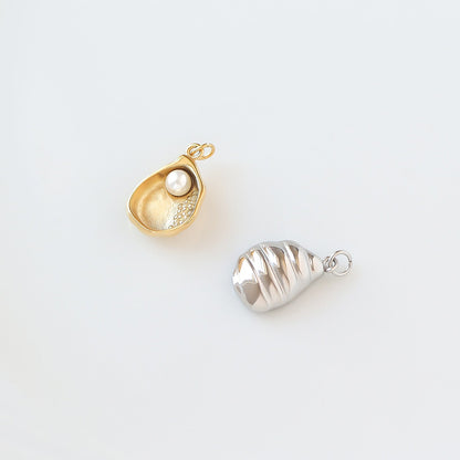 18K Gold PVD Stainless Steel Shell Charm with Pearl / PDL0191