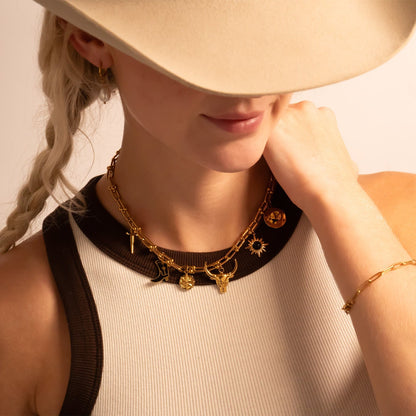 18K Gold PVD Stainless Steel Black Stone Pendant / PDL0307