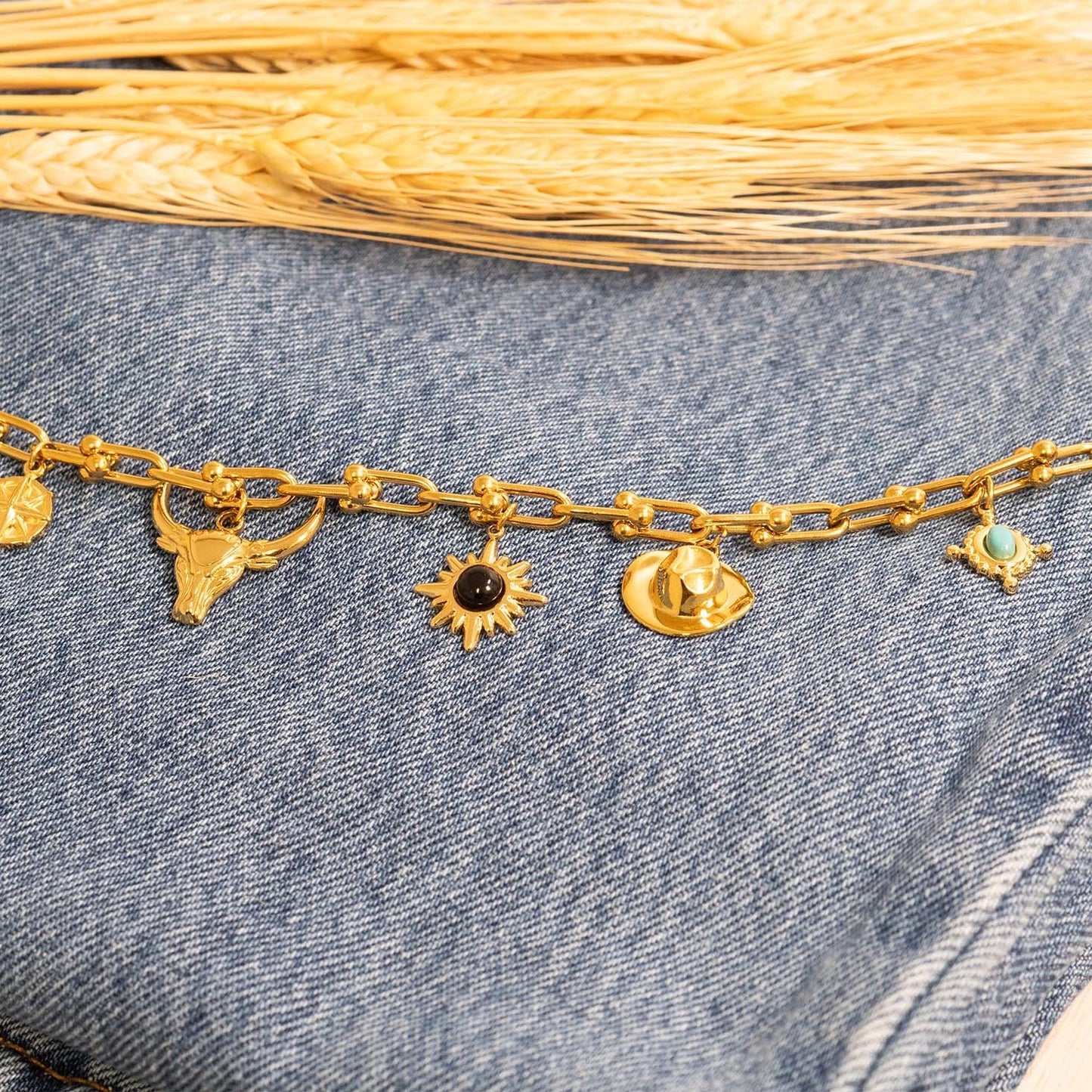 18K Gold PVD Stainless Steel Turquoise Compass Charm / PDL0313