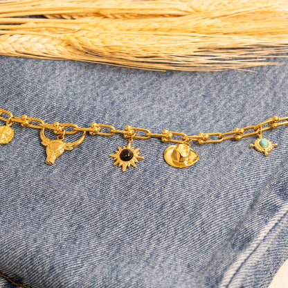 18K Gold PVD Stainless Steel Turquoise Compass Charm / PDL0313