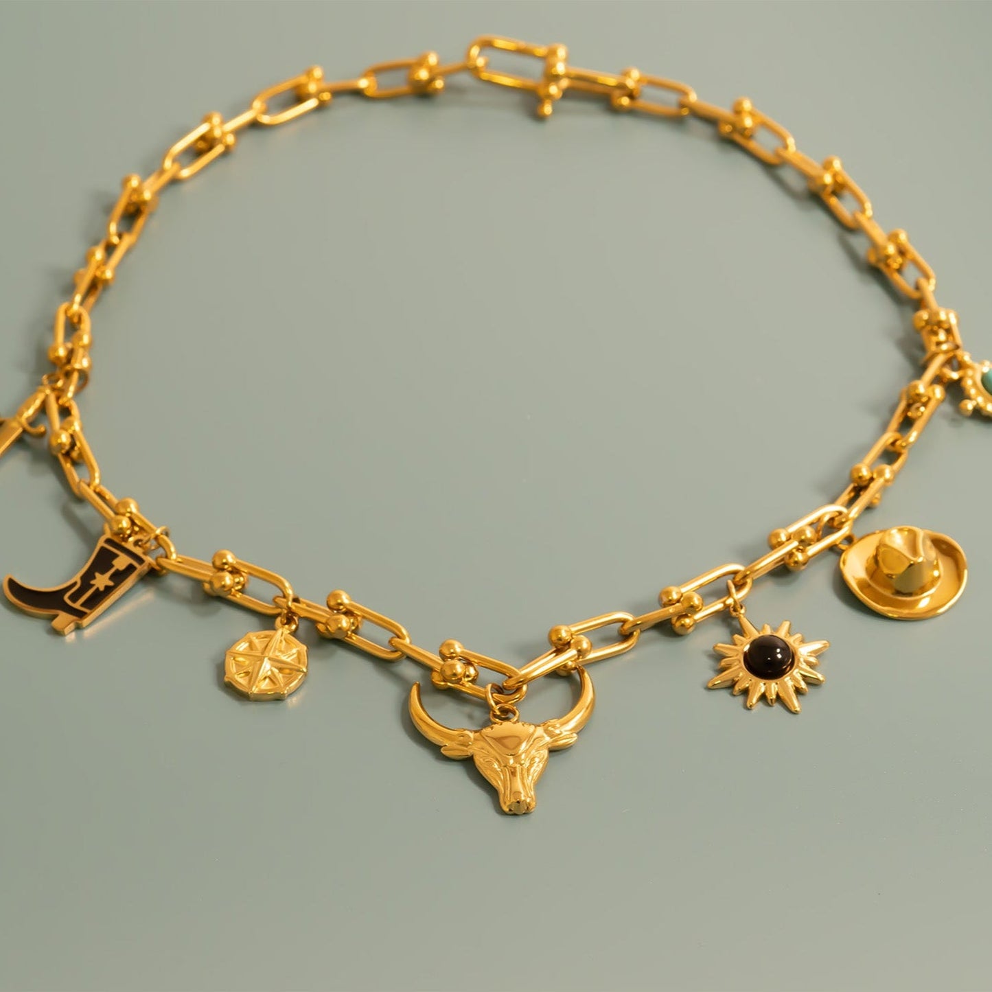 18K Gold PVD Stainless Steel Black Stone Pendant / PDL0307