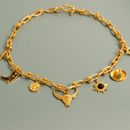 18K Gold PVD Stainless Steel Black Stone Pendant / PDL0307