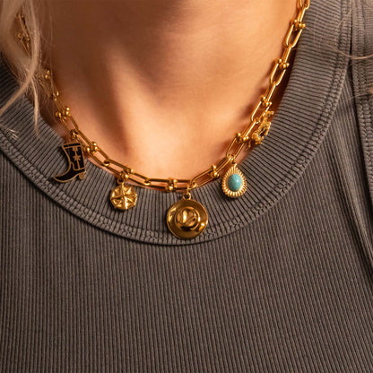 18K Gold PVD Stainless Steel Turquoise Tear Drop Charm / PDL0310