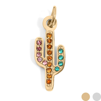 18K Gold PVD Stainless Steel Cactus with CZ Stone Charm / PDL0208