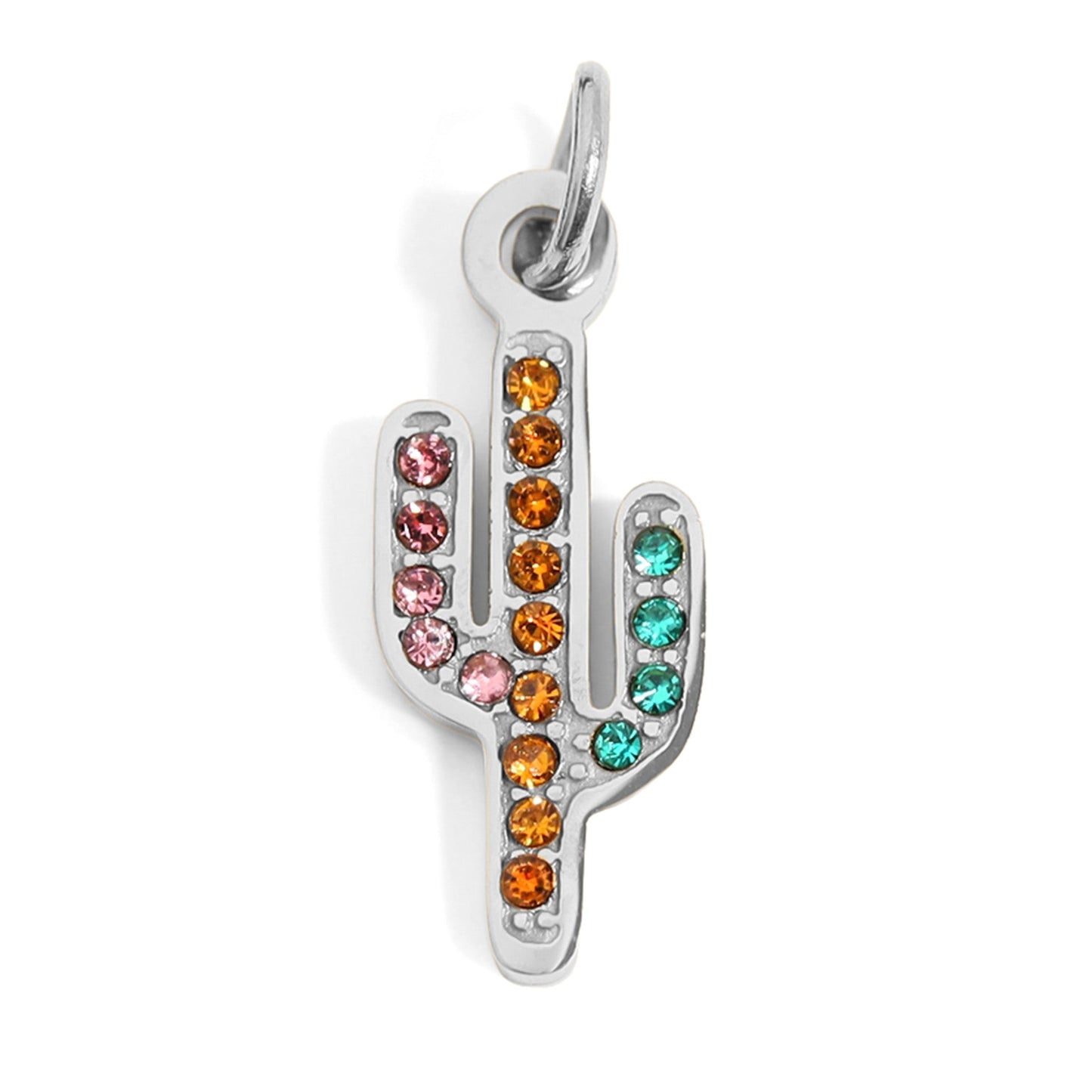 18K Gold PVD Stainless Steel Cactus with CZ Stone Charm / PDL0208