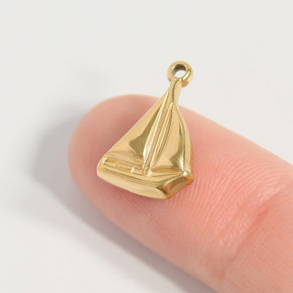 18k Gold PVD Stainless Steel Sailboat Charm / PDL0211