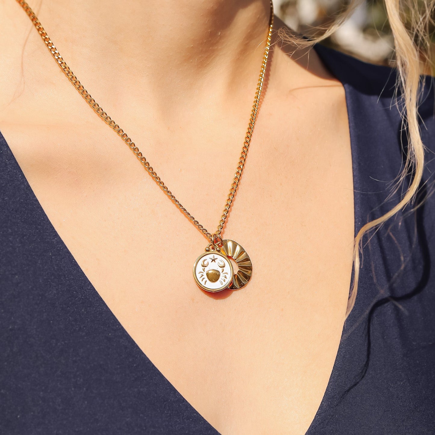 18K Gold PVD Stainless Steel Crimped Oval Charm / PDL0057