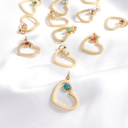 18K Gold PVD Stainless Steel Birthstone Heart Charm / PDL0219