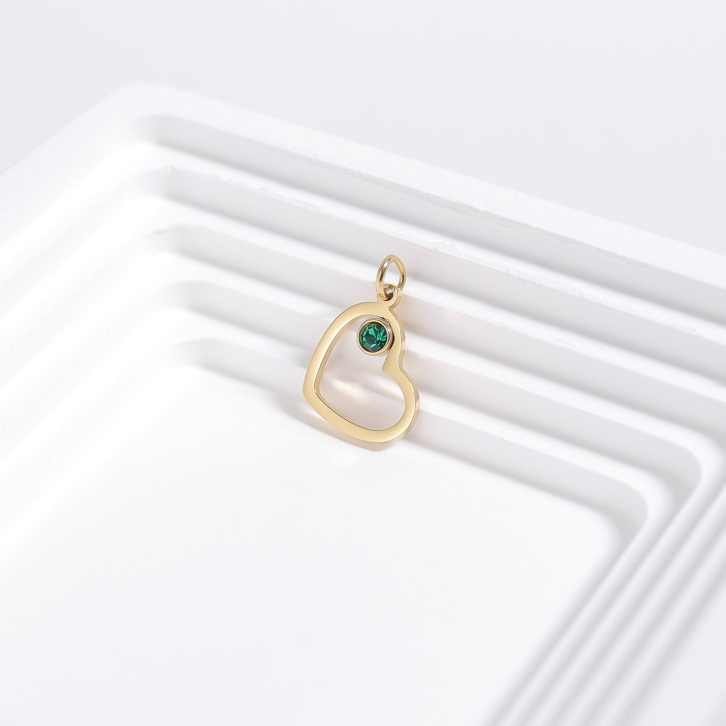 18K Gold PVD Stainless Steel Birthstone Heart Charm / PDL0219