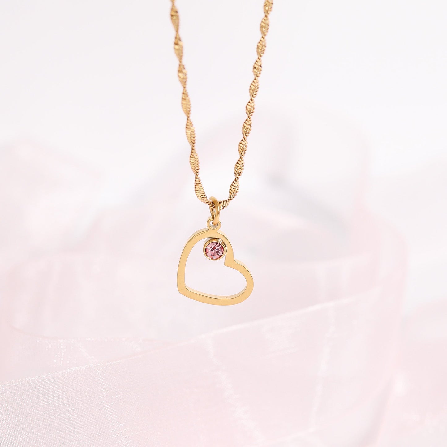 18K Gold PVD Stainless Steel Birthstone Heart Charm / PDL0219