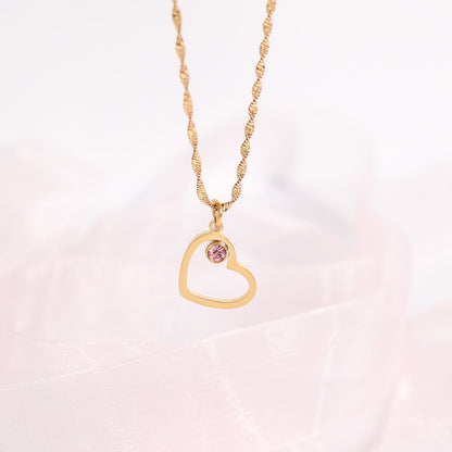 18K Gold PVD Stainless Steel Birthstone Heart Charm / PDL0219