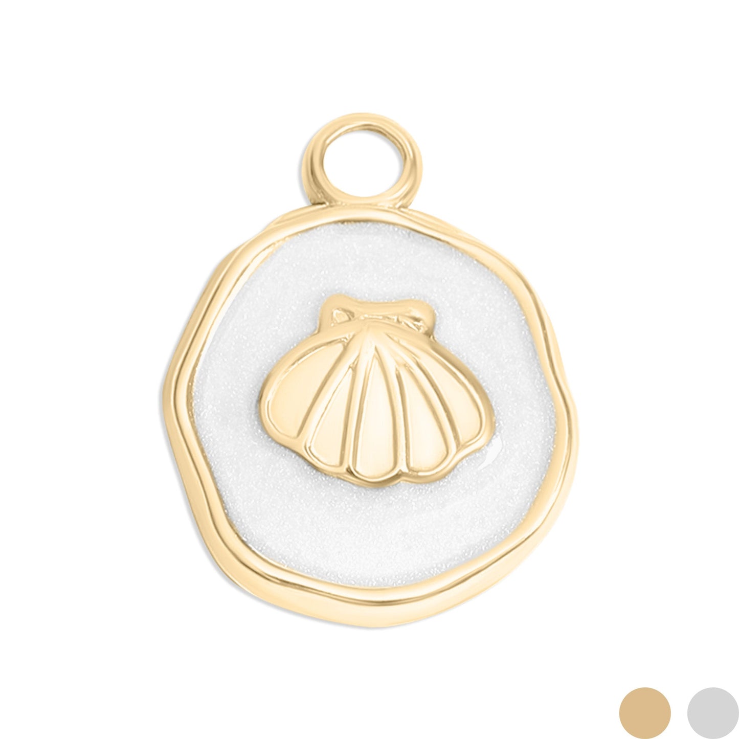 18K Gold PVD Sea Shell White Epoxy Charm / PDL0220