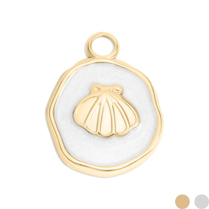 18K Gold PVD Sea Shell White Epoxy Charm / PDL0220
