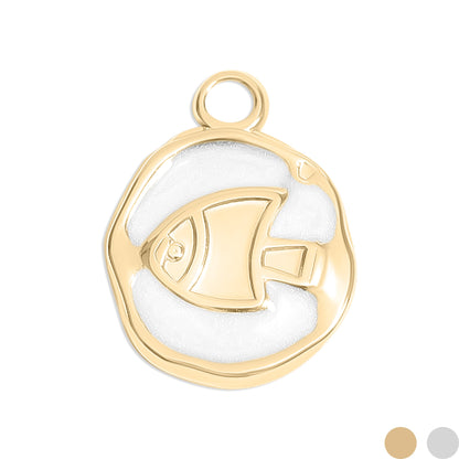 18K Gold PVD Fish White Epoxy Charm / PDL0221