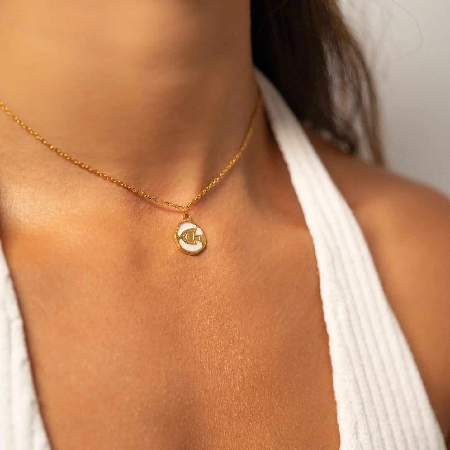 18K Gold PVD Fish White Epoxy Charm / PDL0221