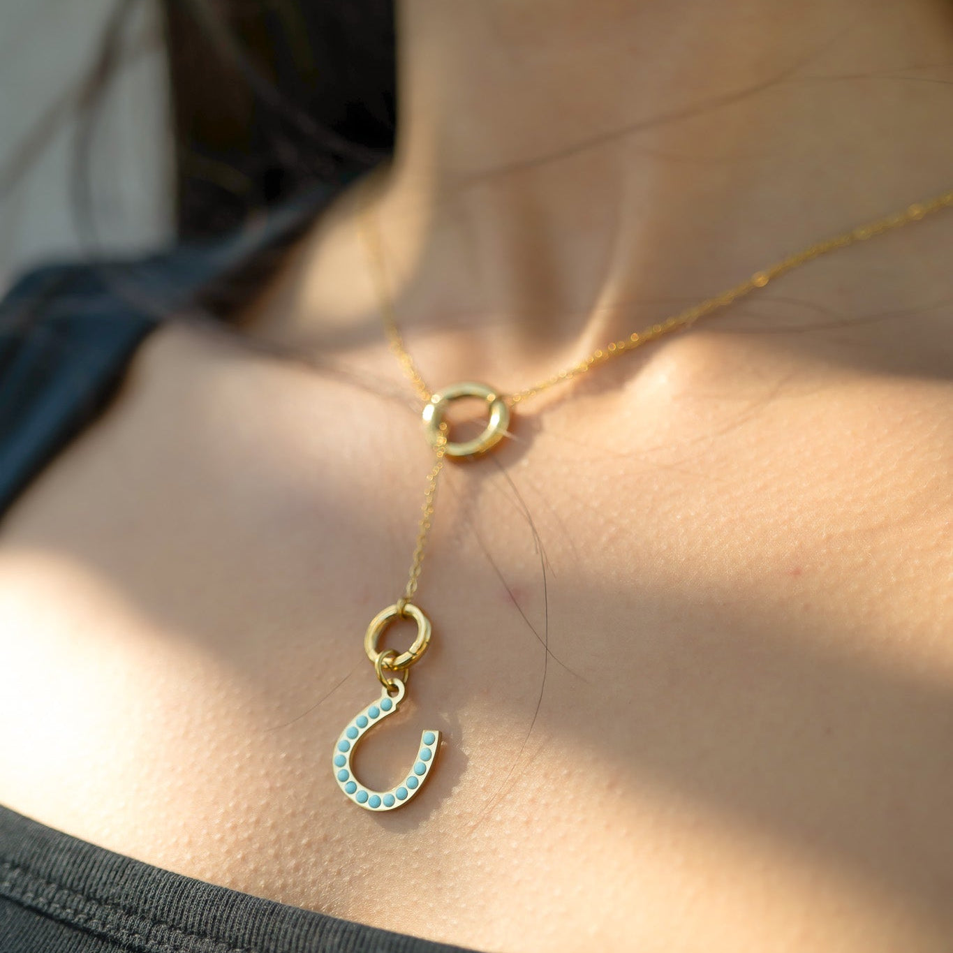 18K Gold PVD Stainless Steel Turquoise Stone Horseshoe Charm / PDL0228