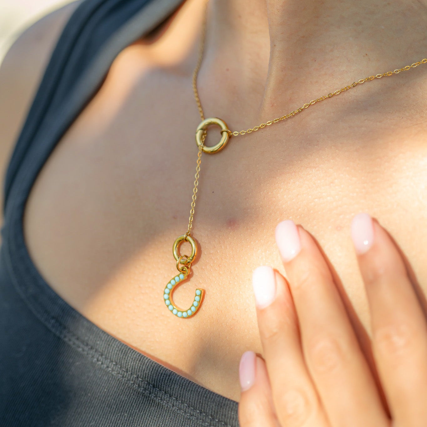 18K Gold PVD Stainless Steel Turquoise Stone Horseshoe Charm / PDL0228