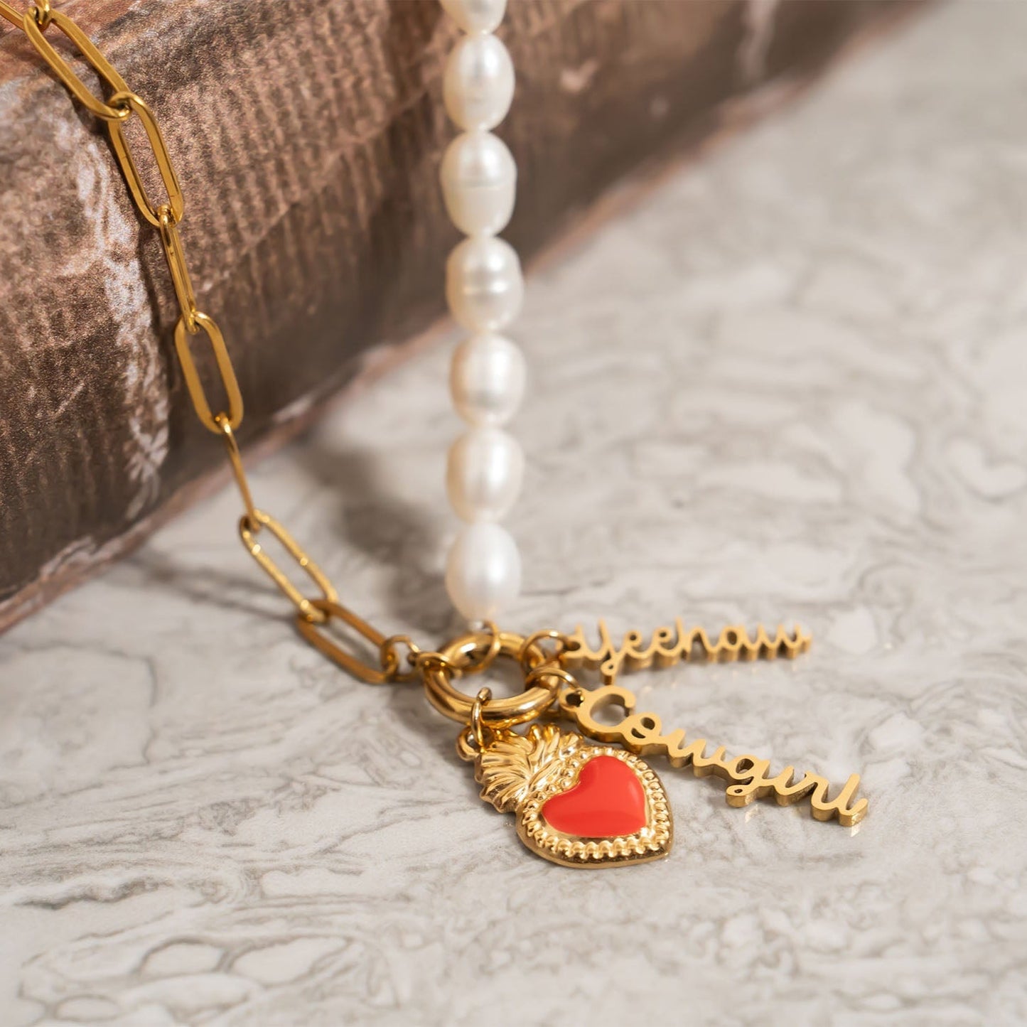 18K Gold PVD Stainless Steel Red Heart Charm / PDL0299