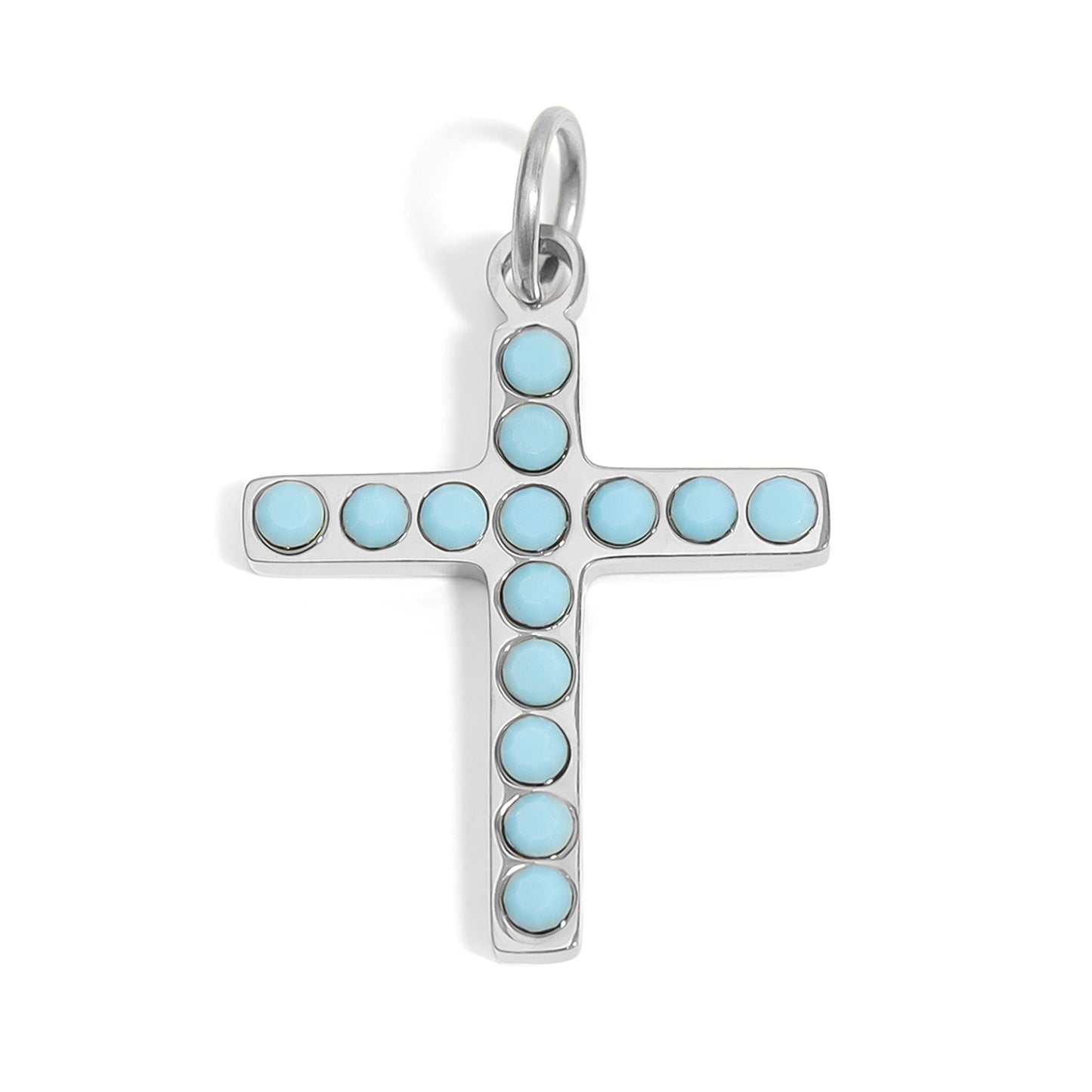 18K Gold PVD Stainless Steel Turquoise Stone Cross Charm / PDL0230