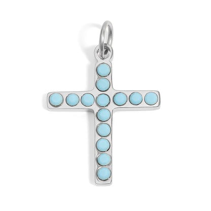 18K Gold PVD Stainless Steel Turquoise Stone Cross Charm / PDL0230