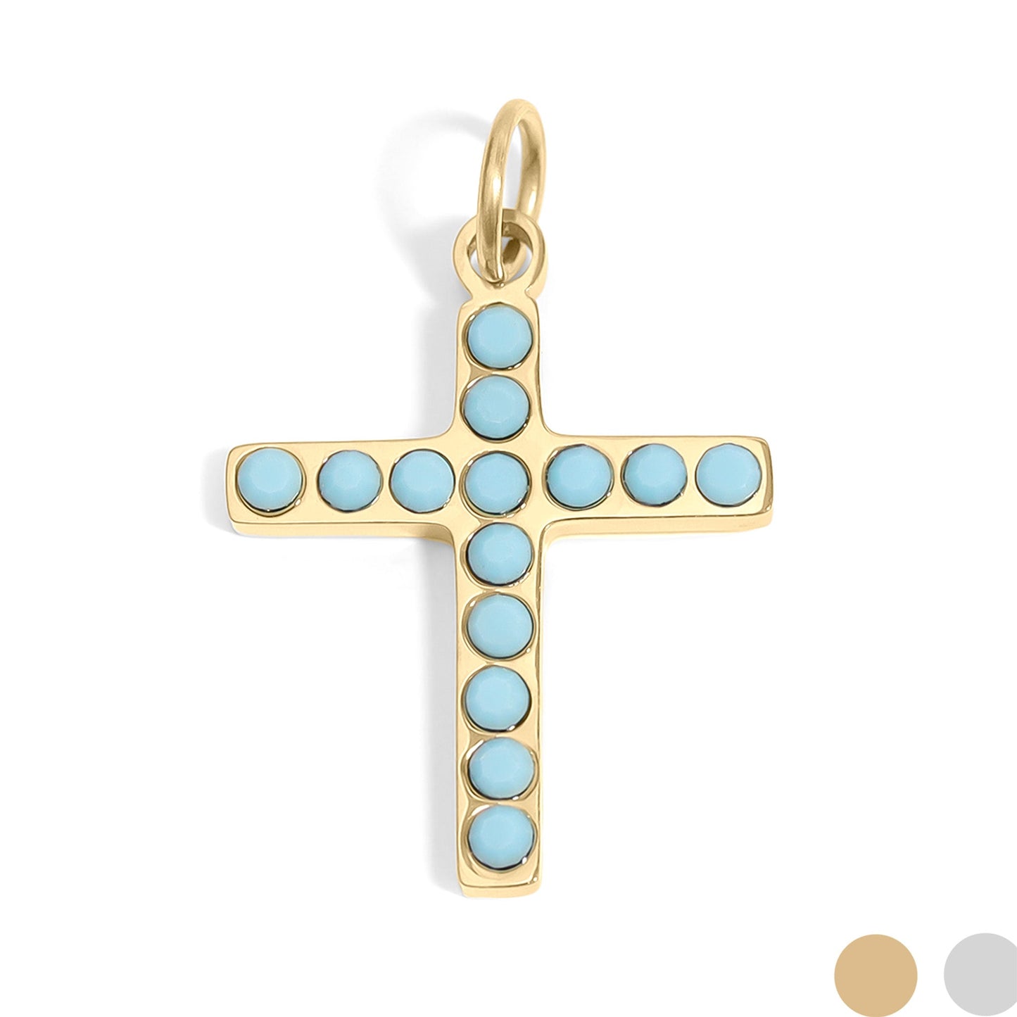 18K Gold PVD Stainless Steel Turquoise Stone Cross Charm / PDL0230
