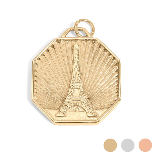18K Gold PVD Stainless Steel Sunburst Eiffel Tower Amour Charm / PDL0234
