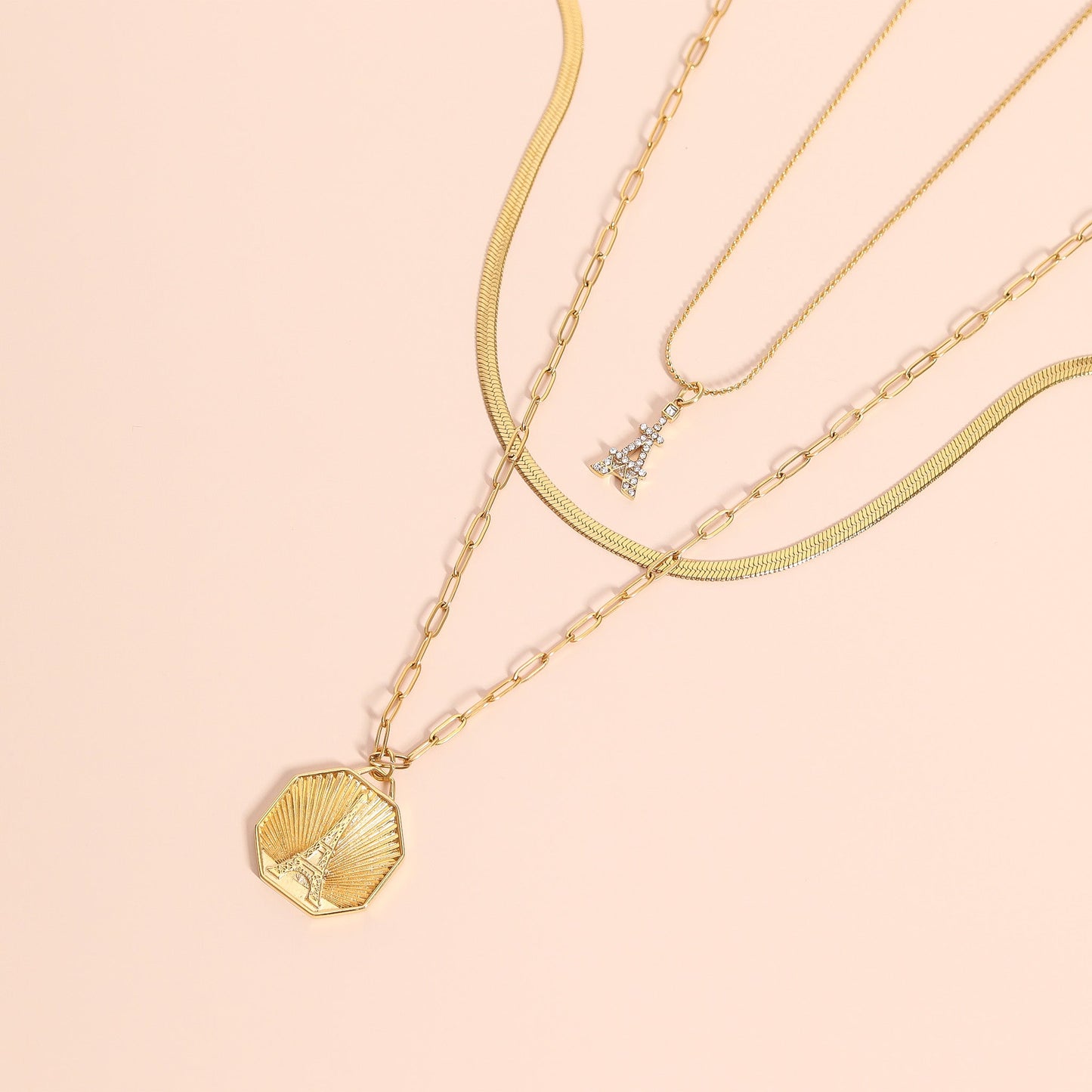 18K Gold PVD Stainless Steel and Clear Stone Eiffel Tower Charm / PDL0235