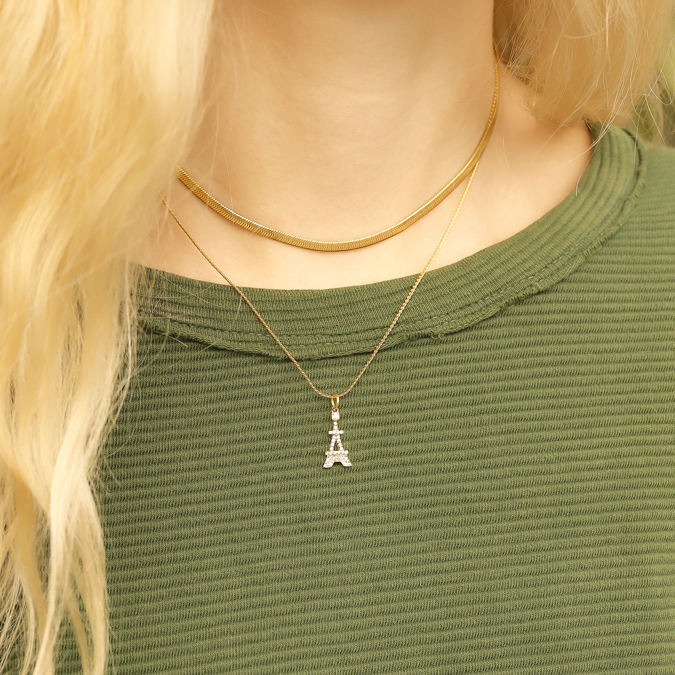 18K Gold PVD Stainless Steel and Clear Stone Eiffel Tower Charm / PDL0235