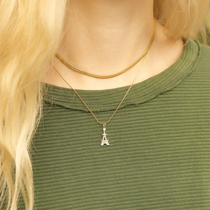 18K Gold PVD Stainless Steel and Clear Stone Eiffel Tower Charm / PDL0235