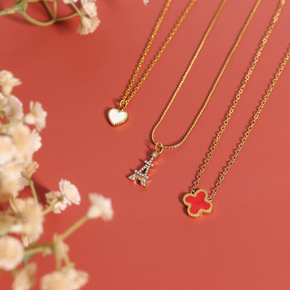 18K Gold PVD Stainless Steel Lucky Clover Charm Necklace / CHN0046