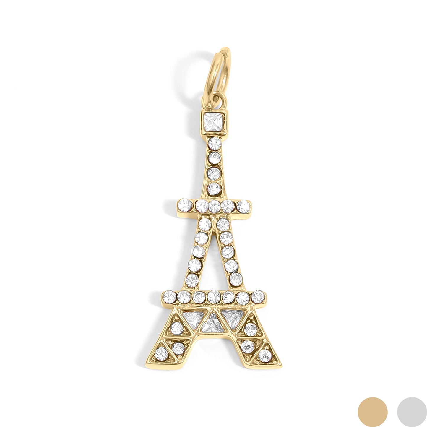 18K Gold PVD Stainless Steel and Clear Stone Eiffel Tower Charm / PDL0235