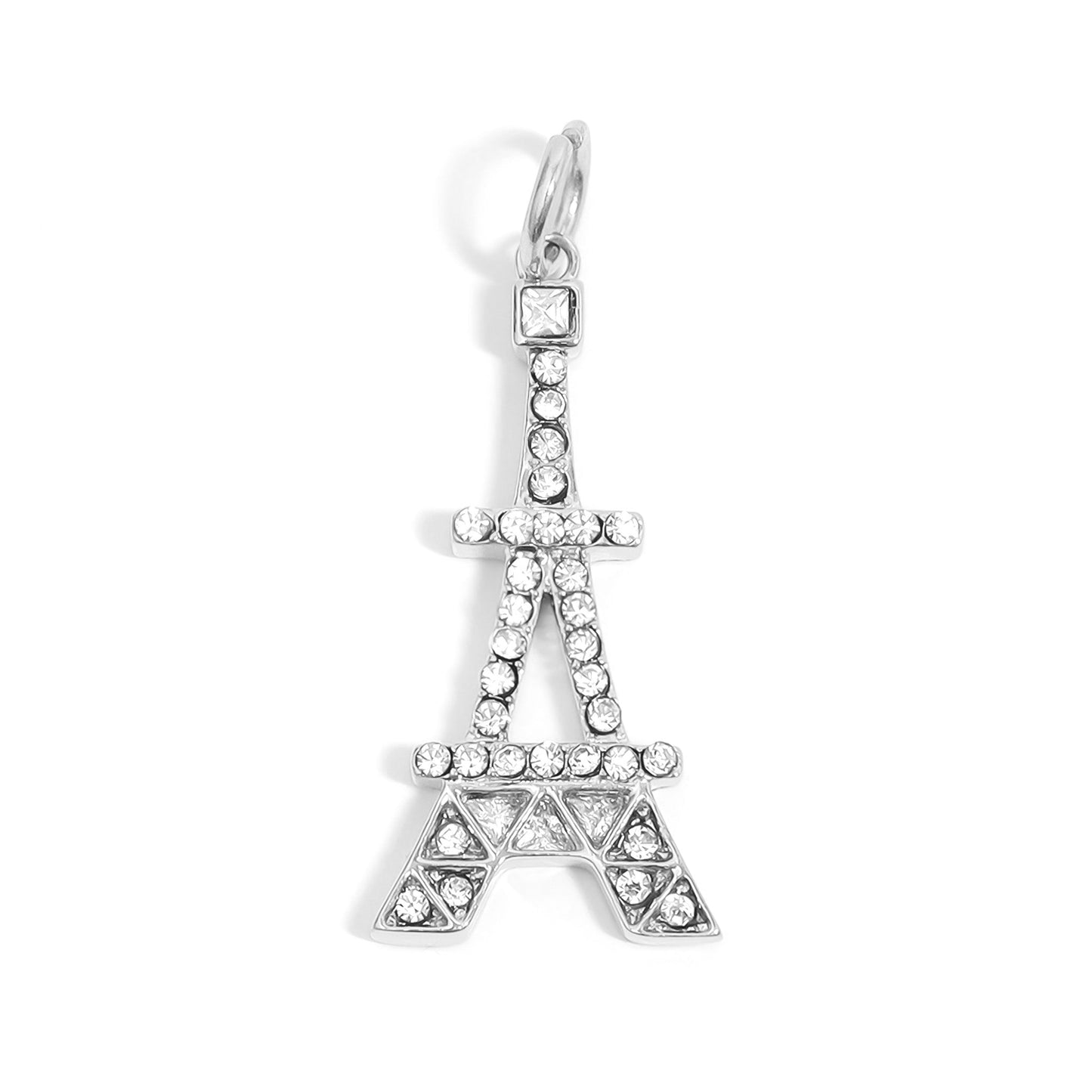 18K Gold PVD Stainless Steel and Clear Stone Eiffel Tower Charm / PDL0235