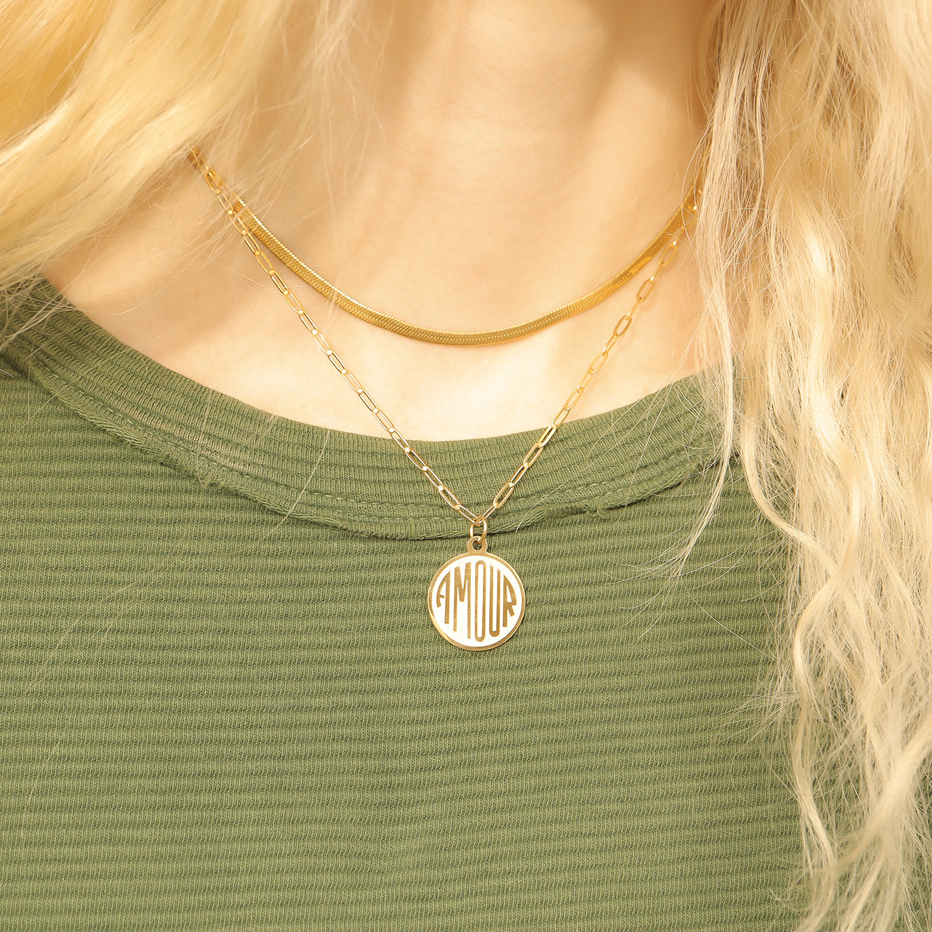 18K Gold PVD Stainless Steel Round Amour Charm / PDL0236