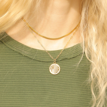 18K Gold PVD Stainless Steel Round Amour Charm / PDL0236