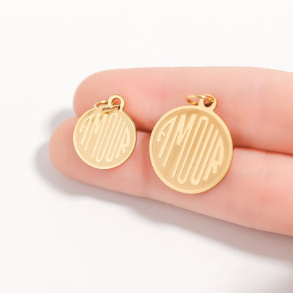 18K Gold PVD Stainless Steel Round Amour Charm / PDL0236