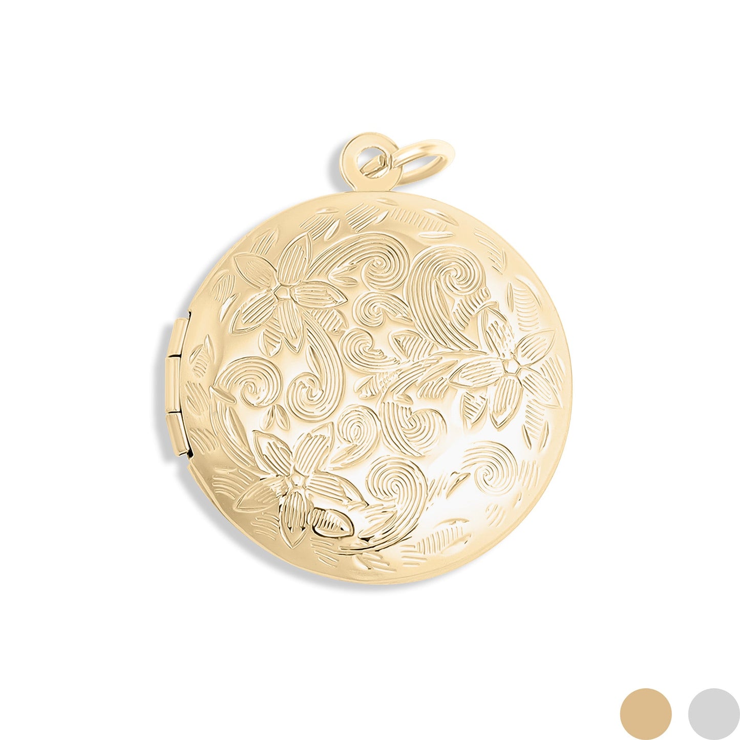 18K Gold PVD Stainless Steel Round Floral textured Locket / PDL0240