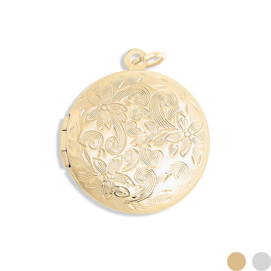 18K Gold PVD Stainless Steel Round Floral textured Locket / PDL0240