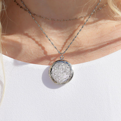 18K Gold PVD Stainless Steel Round Floral textured Locket / PDL0240