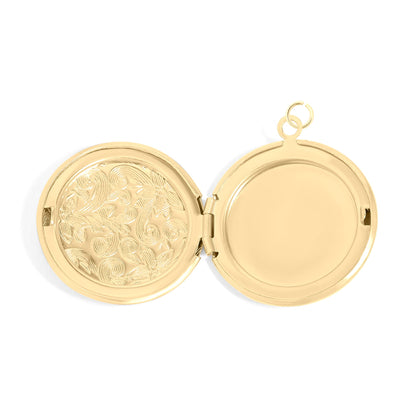 18K Gold PVD Stainless Steel Round Floral textured Locket / PDL0240