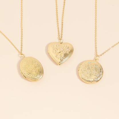 18K Gold PVD Stainless Steel Round Floral textured Locket / PDL0240