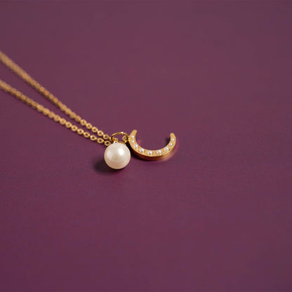 18K Gold PVD Stainless Steel Pearl Moon Charm / PDL0250