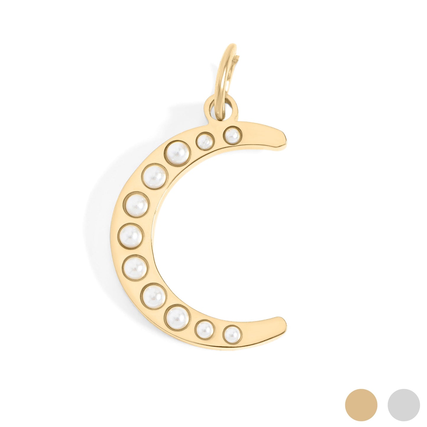 18K Gold PVD Stainless Steel Pearl Moon Charm / PDL0250