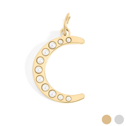 18K Gold PVD Stainless Steel Pearl Moon Charm / PDL0250