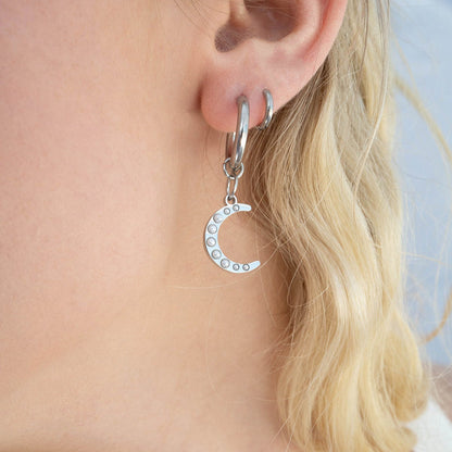 18K Gold PVD Stainless Steel Pearl Moon Charm / PDL0250