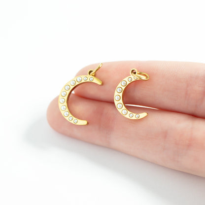 18K Gold PVD Stainless Steel Pearl Moon Charm / PDL0250