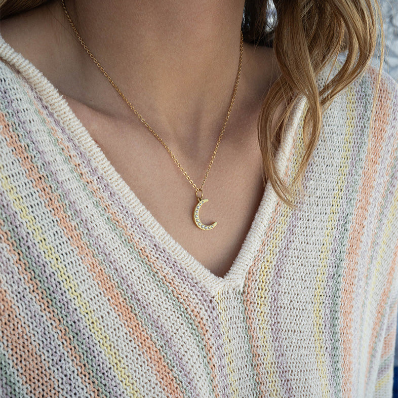 18K Gold PVD Stainless Steel Pearl Moon Charm / PDL0250