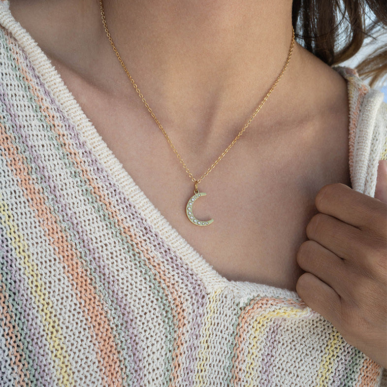 18K Gold PVD Stainless Steel Pearl Moon Charm / PDL0250