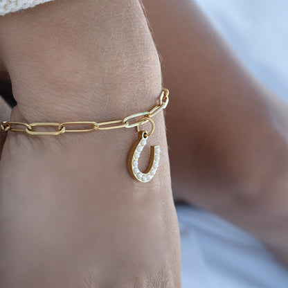 18K Gold PVD Stainless Steel Pearl Horseshoe Charm / PDL0251