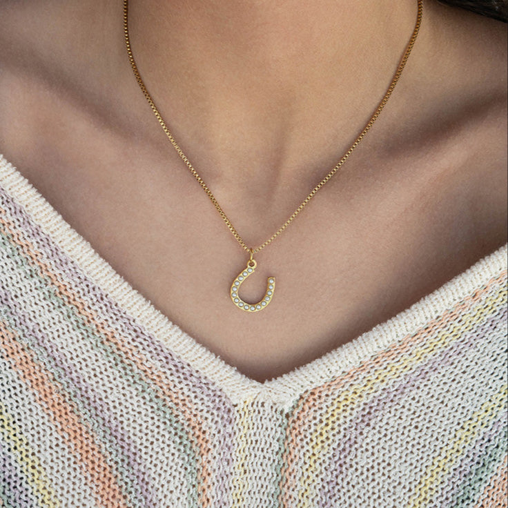 18K Gold PVD Stainless Steel Pearl Horseshoe Charm / PDL0251